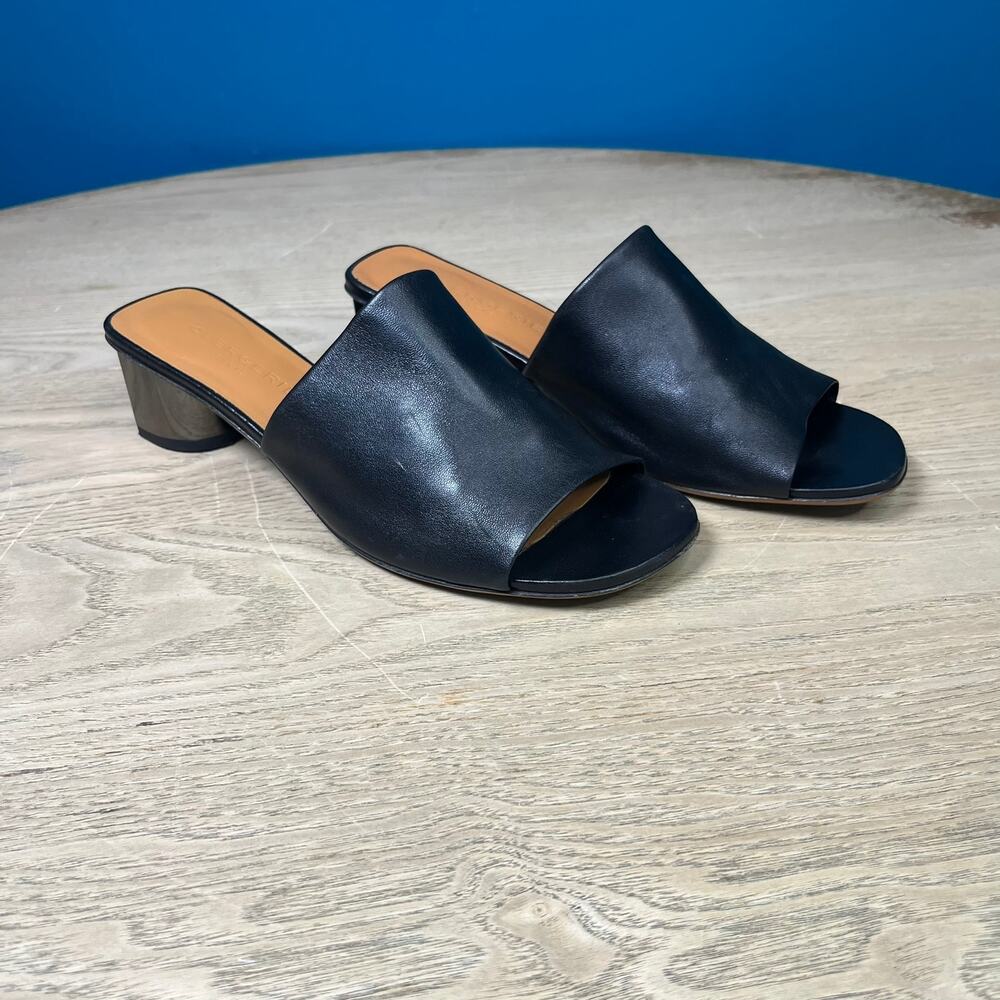 Robert Clergerie Lea Mule Black Leather Geometric Mirror Heel Women's Size 37.5